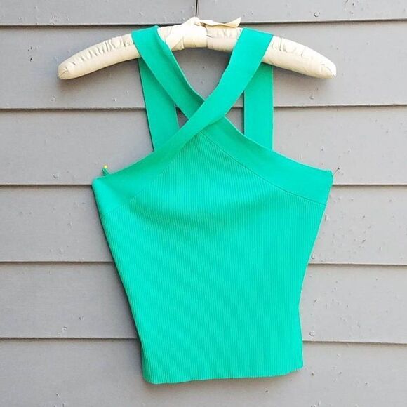 Skies are Blue Tops - Skies are Blue Green Ribbed Criss Cross Back Top size Medium
